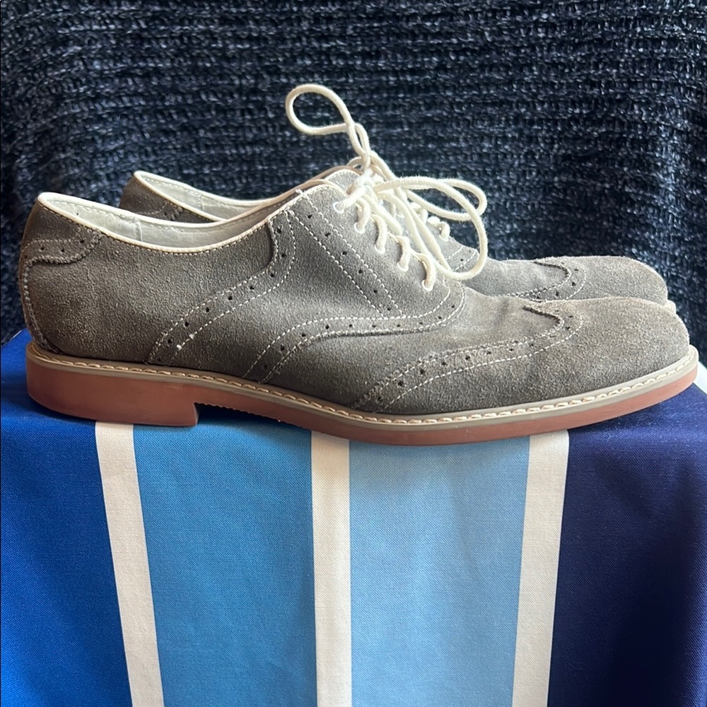 Men's Gray Suede Wingtip Oxfords - Classic Lace-Up Dress Shoes